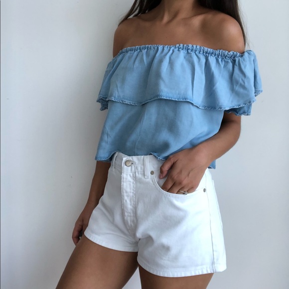 Zara Tops - Zara Woman blue chambray off the shoulder top S